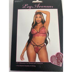 Leg Avenue Womens Lingerie Lace Top Bra Thong Underwear Set Rhinestones Sz Lg
